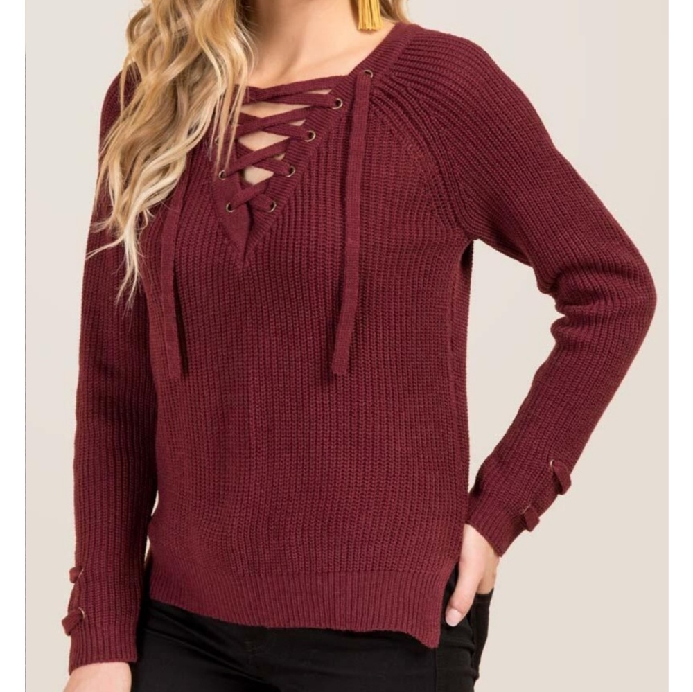 Burgundy Lace-up Sweater! (BRAND NEW)